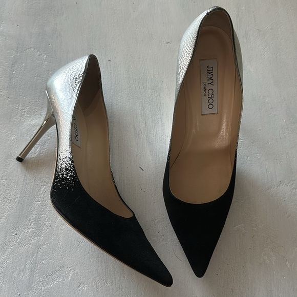 Jimmy Choo Agnes Mirror Pointed Toe 3 1/2” Heels Made in Italy 39 1/2 9.5 Shoes